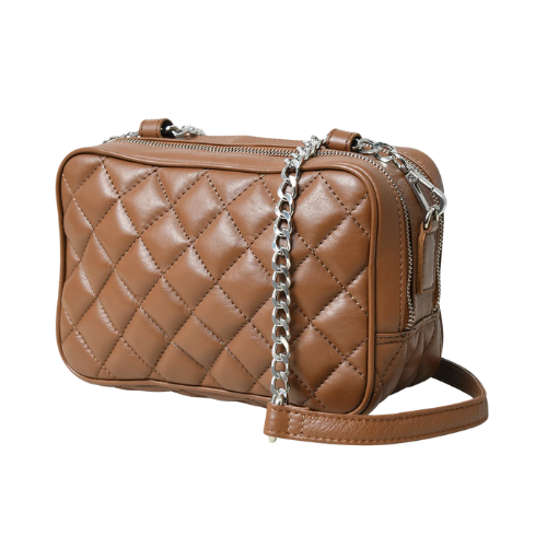 Mocha Luxe Quilted Chain Crossbody Bag