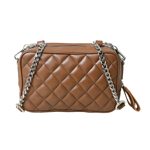 Mocha Luxe Quilted Chain Crossbody Bag